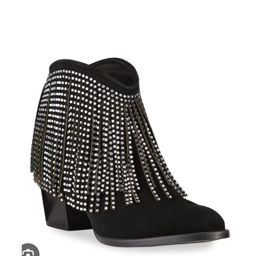 Zadig & Voltaire Molly Strass Crystal Fringe Ankle Boots Black Suede $568, Sz 36